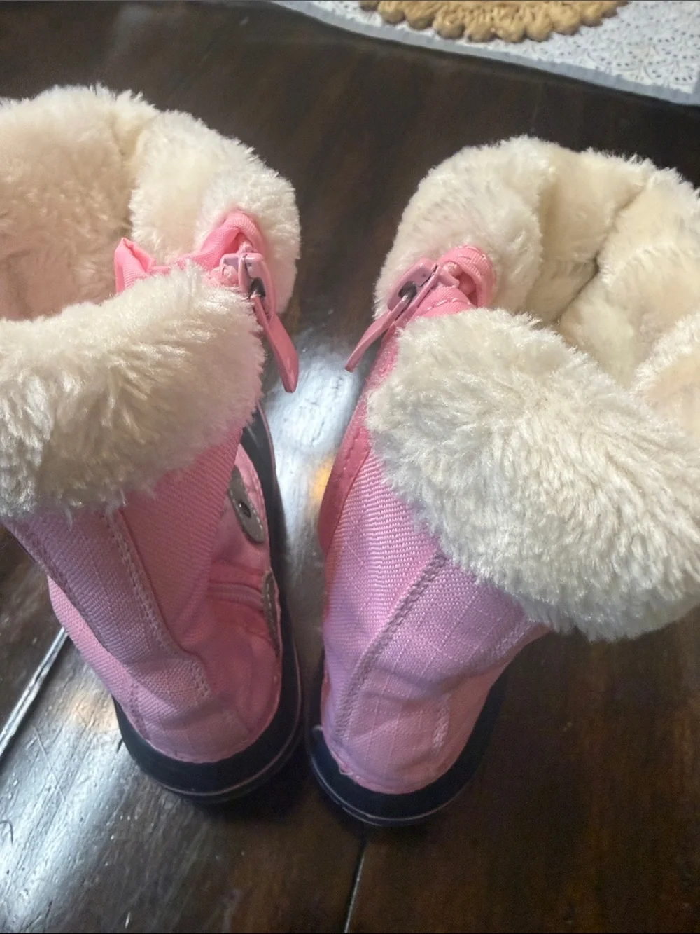 Kids Pink Winter Lace-Up Boots with Faux Fur